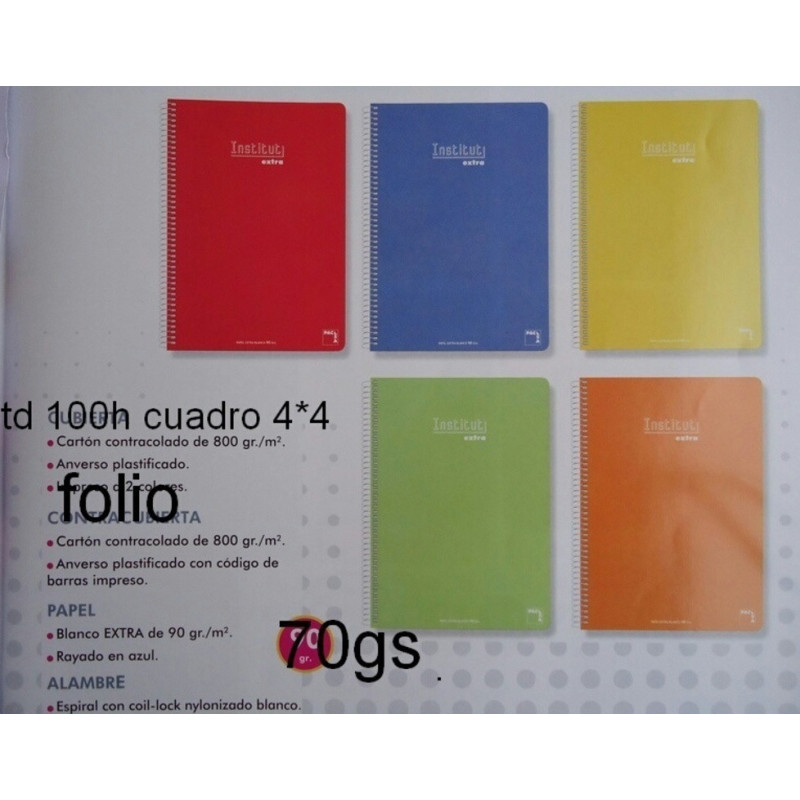 CUADERNO TD FOLIO 100H PACSA INSTITUT CUADROS 4*4 16230 SURTIDO