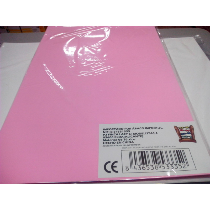 LAMINA EVA 2MM 40*60 LISO ROSA PTE 10U FAIBO 1655-29