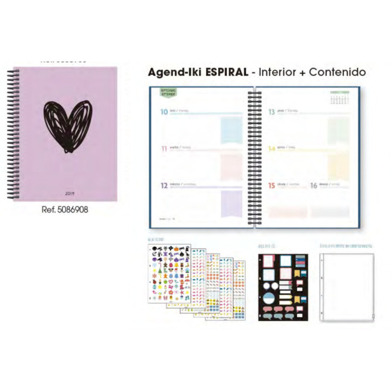 AGENDA IKI ESPIRAL S/V 153 X 210 16 MESES PINK HEART 5086908 SENFORT19