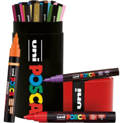 MARCADOR UNI-BALL POSCA 4 PC5M + 5 PC3M + 4 PC5BR COLORES SURTIDOS ESTUCHE LATA METAL 13U 302422455