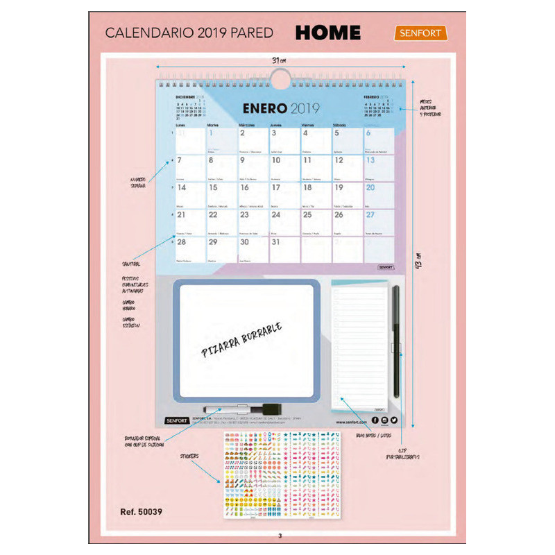CALENDARIO PARED 31 X 43 CM. SENFORT19 HOME 50039