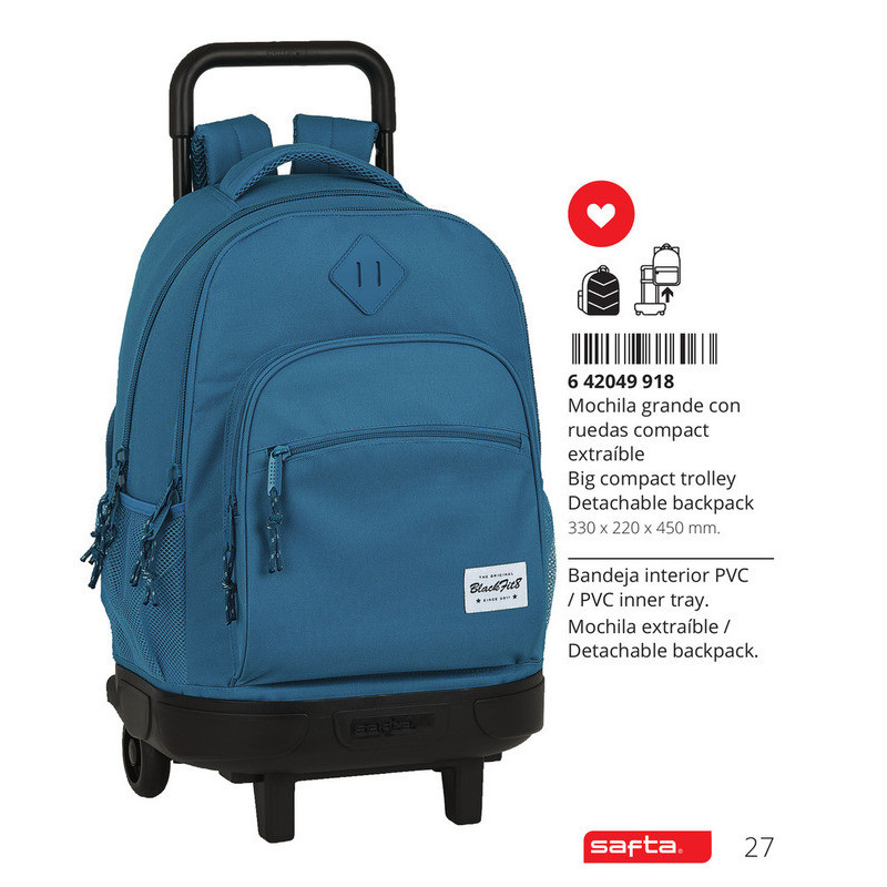 MOCHILA GDE. C/RUEDAS COMPACT EXT.ORGA BLACKFIT8 EGEO SAFTA26 642049918 45X33 UNIDAD