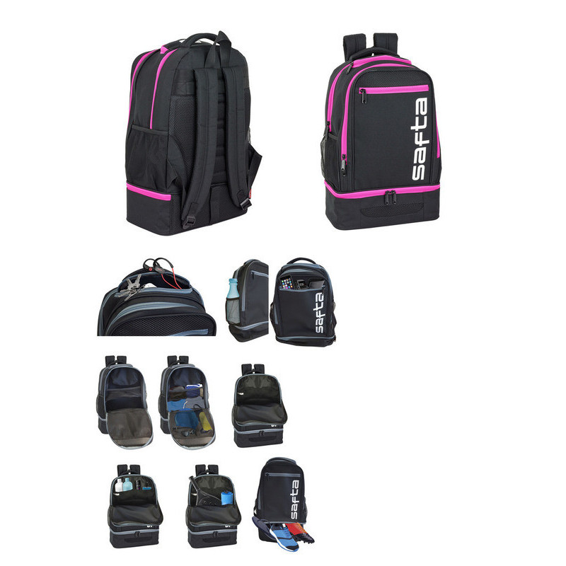 MOCHILA MULTISPORT SAFTA NEGRO-ROSA 641957850 47*32 SAFTA22