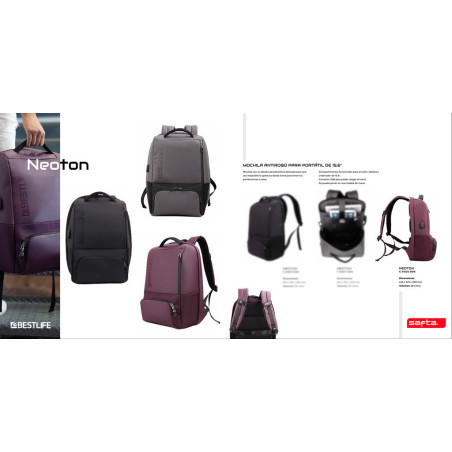 MOCHILA ANTIRROBO PORTATIL 15.6'' Y TABLET + USB NEOTON BURGUNDY SAFTA21 ENERO 30*44*15 6 631825808