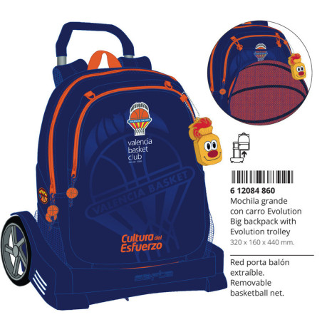 MOCHILA 665+CARRO EVOLUTION VALENCIA BASKET SAFTA26 612084860 44X32 UNIDAD