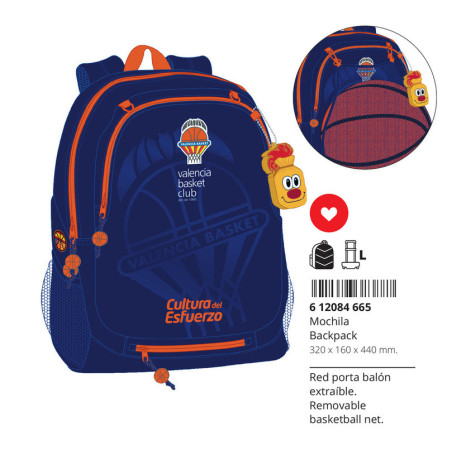 MOCHILA ADAPT.CARRO PORTA BALON VALENCIA BASKET SAFTA26 612084665 44X32 UNIDAD