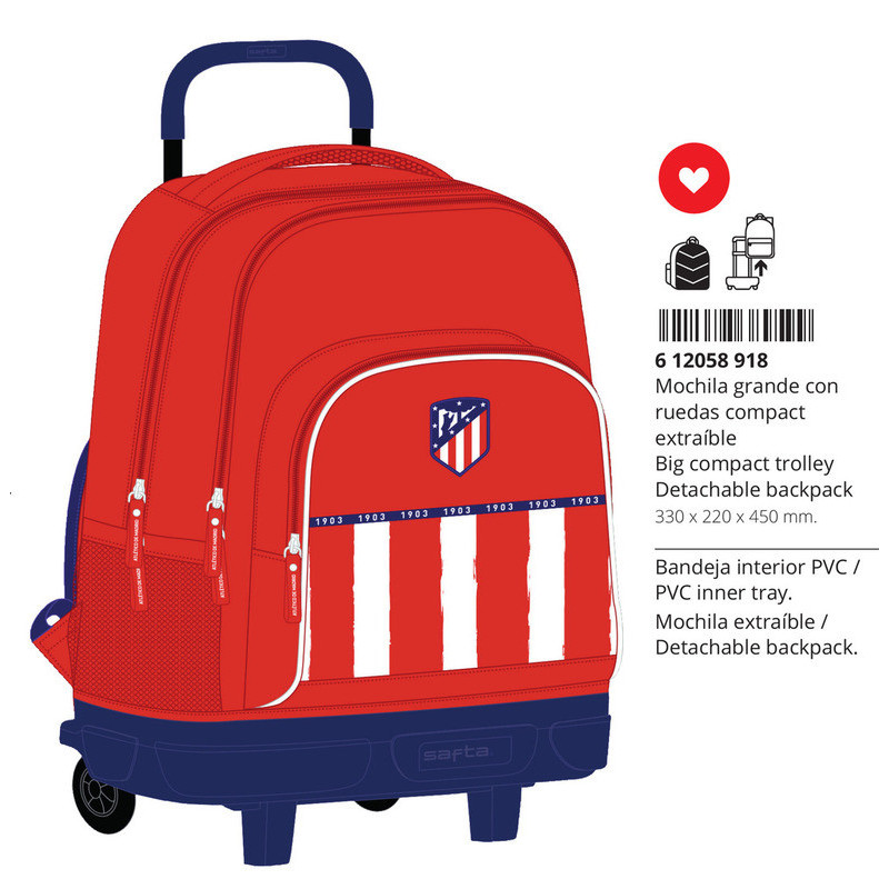MOCHILA GDE C/RUEDAS COMPACT EXTRAIBLE ATCO. DE MADRID 1ª EQUIPACION 20/21 612058918 45*33 SAFTA22