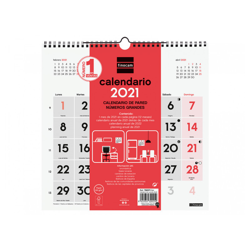 CALENDARIO ANUAL FINOCAM21 PARED N.GRANDES 30X30 2021+ 780570021