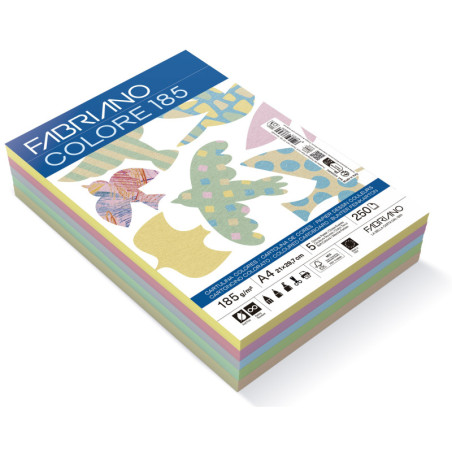 PACK FABRIANO COLORE 185G FSC™ A4 PASTEL  - 250H - ARENA, BANANA, ROSA, AZ. CIELO, VERDE PASTEL SADIPAL