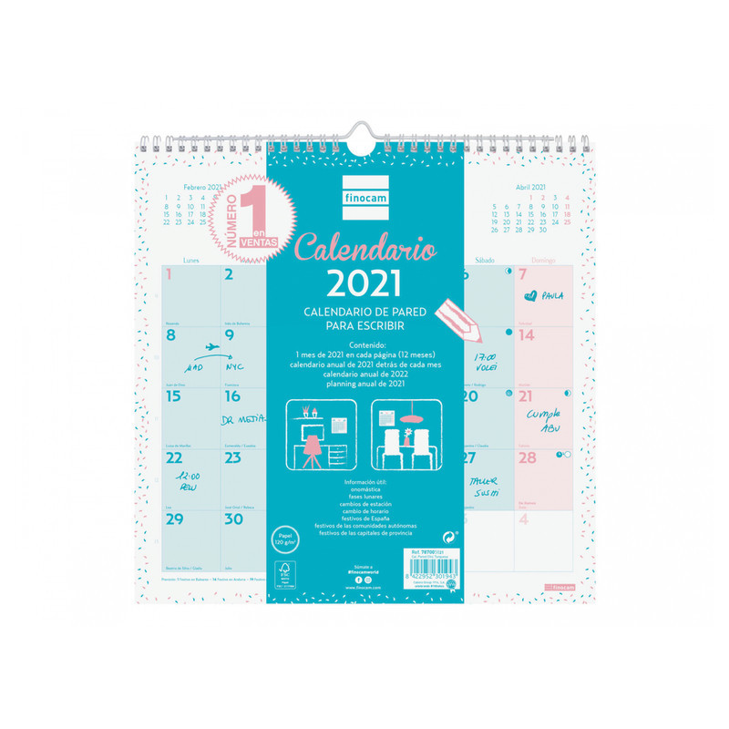 CALENDARIO ANUAL FINOCAM21 PARED CHIC ES30X30 2021 TURQ.+ 787005821