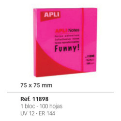 BLOC NOTAS ADHESIVO APLI 75*75 FLUOR ROSA 100H PTE/12U