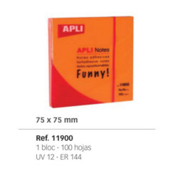 BLOC NOTAS ADHESIVO APLI 75*75 FLUOR NARANJA 100H PTE/12U