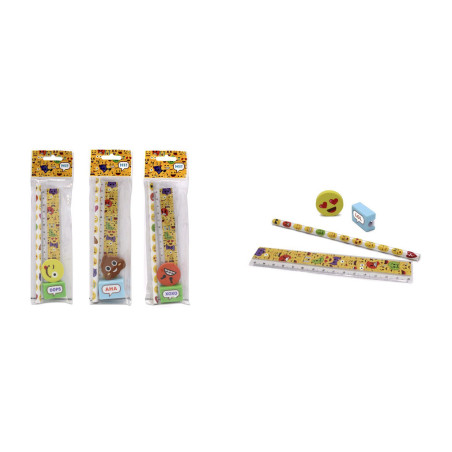 SET ESCOLAR 4 PZAS CARITAS REGLA LAPIZ SACAPUNTAS Y BORRADOR 324931 POESSA (24)