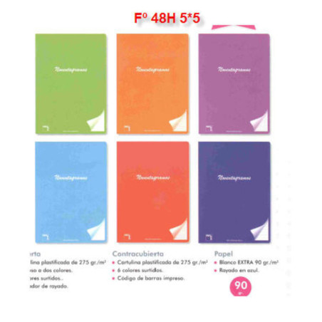LIBRETA PACSA NOVENTAGRAMOS FOLIO 48H CUADROS 5*5 20084