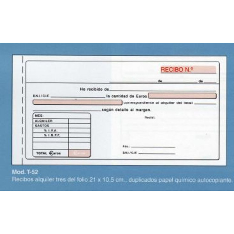 TAL. LOAN RECIBOS T-52 ALQUILER IVA DUPLICADOS PTE 10U