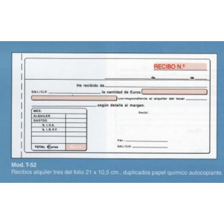 TAL. LOAN RECIBOS T-52 ALQUILER IVA DUPLICADOS PTE 10U