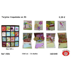 TARJETA FELICITACION SORT MINI PURPURINA TROQUELADA C/SOBRE 1526 ^