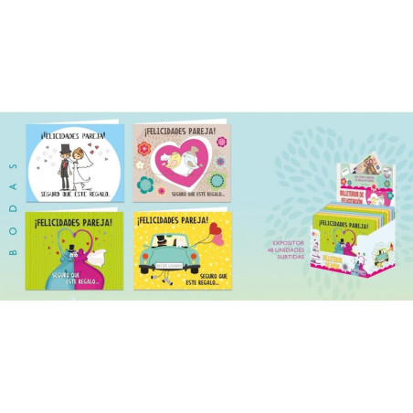 TARJETA FELICITACION ARGU BILLETERO BODA ANILLOS 37971 C/48U