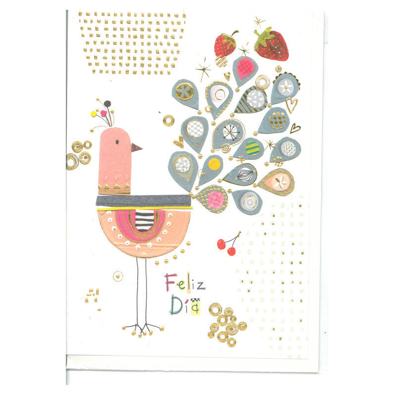 TARJETA FELICITACION ARGU TURNOWSKY GRABADO ORO PAVO REAL 39714 ^