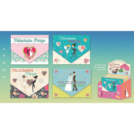 TARJETA FELICITACION ARGU BILLETERO BODA SURTIDOS 37974 C/48U