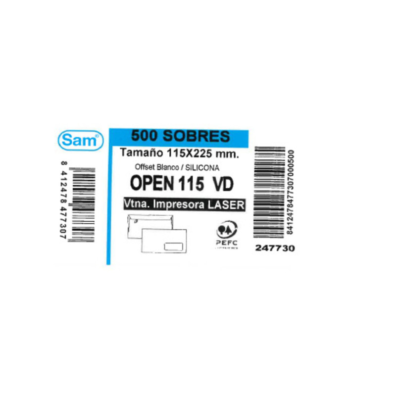 SOBRE SAM AMERICANO SILICONA 115*225 VENTANA DERECHA LASER OPEN 115VD C/500U