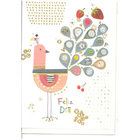 TARJETA FELICITACION ARGU TURNOWSKY GRABADO ORO PAVO REAL 39714 ^