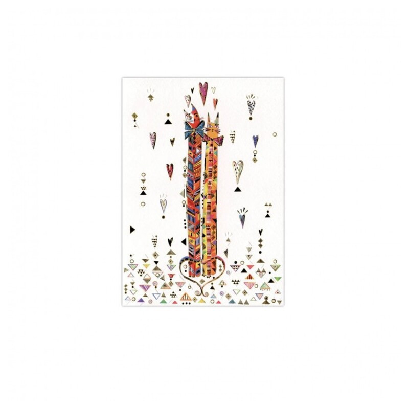 TARJETA FELICITACION ARGU TURNOWSKY GRABADO GATOS CORAZONES 39790