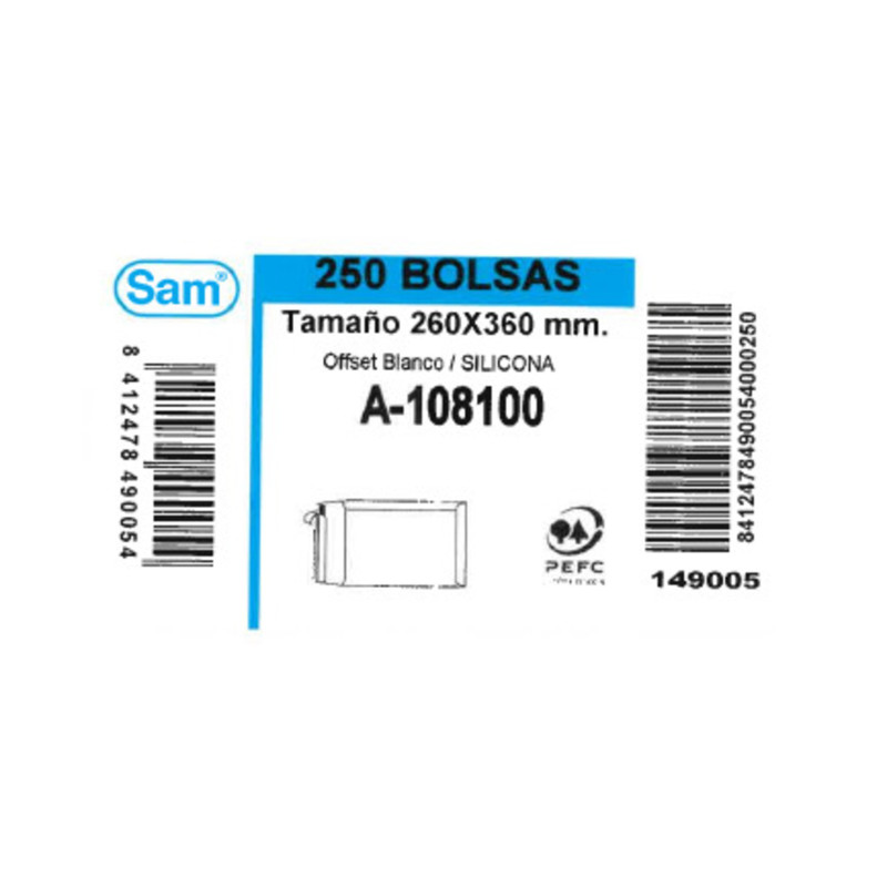 SOBRE SAM BOLSA FOLIO PROL BLANCO 260*360 A-108100  C/250U