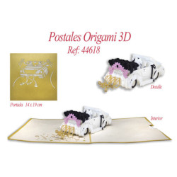 TARJETA FELICITACION ARGU 3D ORIGAMI COCHE NOVIOS 44618