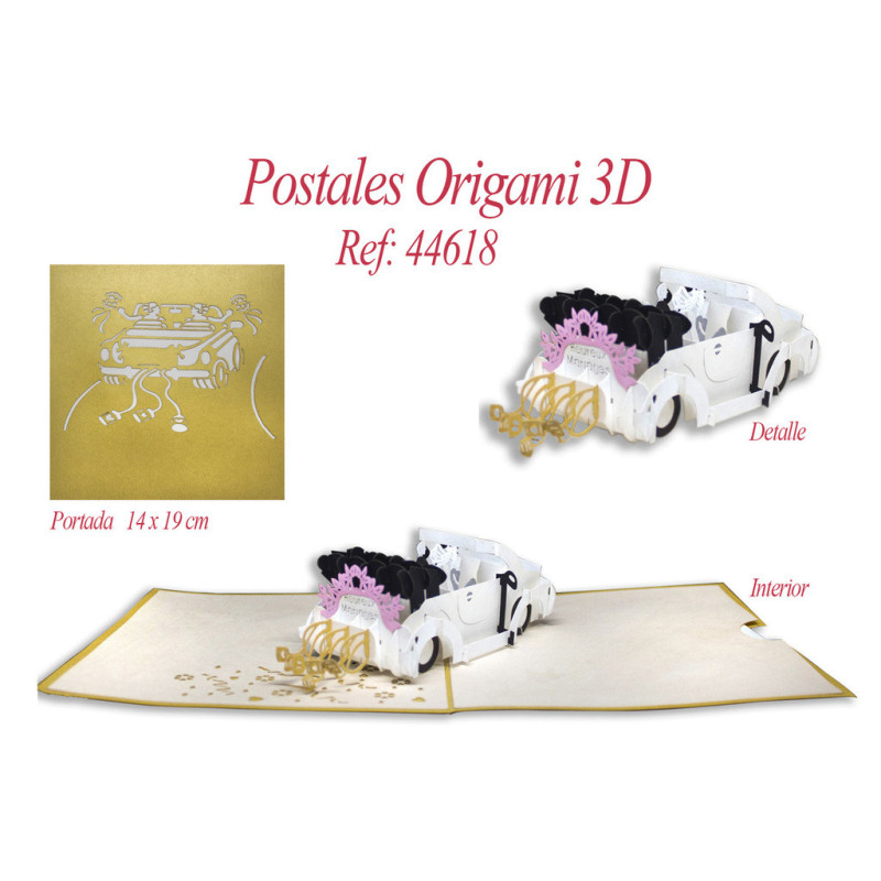 TARJETA FELICITACION ARGU 3D ORIGAMI COCHE NOVIOS 44618