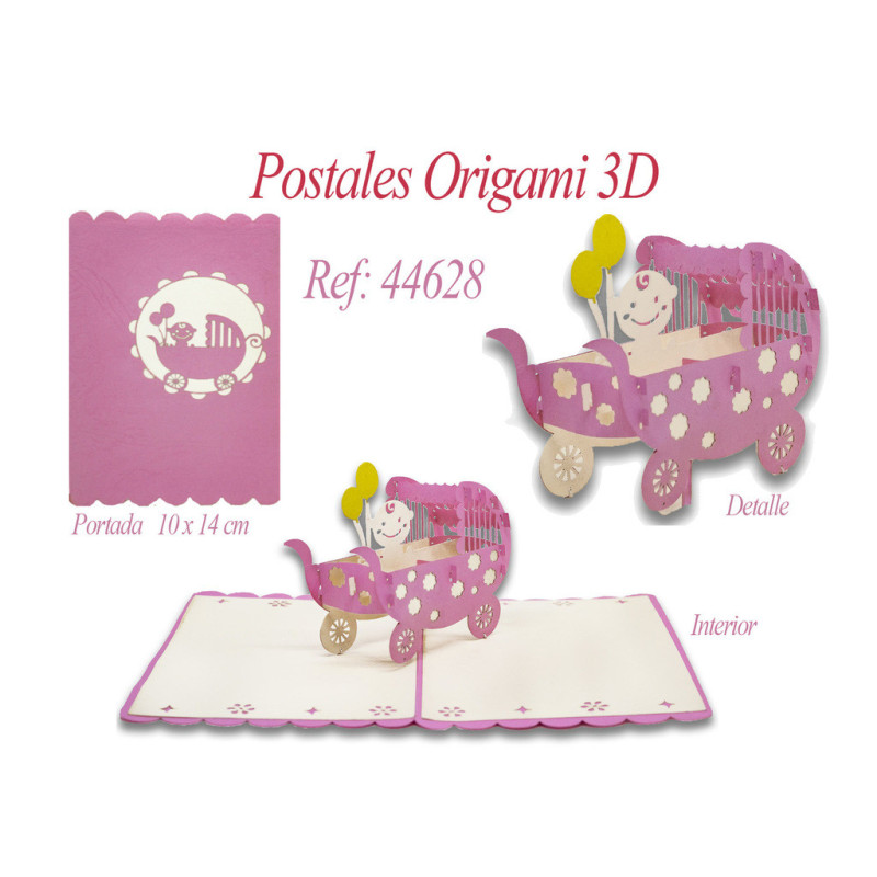 TARJETA FELICITACION ARGU 3D ORIGAMI CARRITO COCHE NIÑA 44628