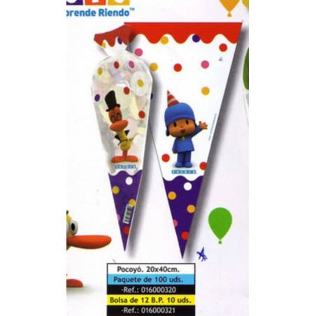 BOLSA CELOFAN DEC CONO MEDIANA POCOYO 100U VERBETENA ^