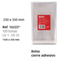 BOLSA POLIPROPILENO CIERRE ADHESIVO  25*33 CM PTE 100U APLI 16222
