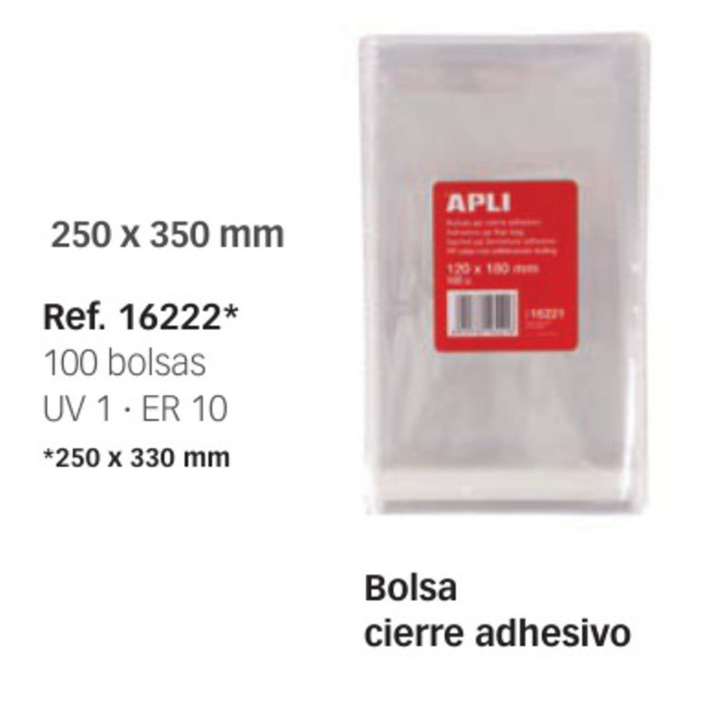 BOLSA POLIPROPILENO CIERRE ADHESIVO  25*33 CM PTE 100U APLI 16222