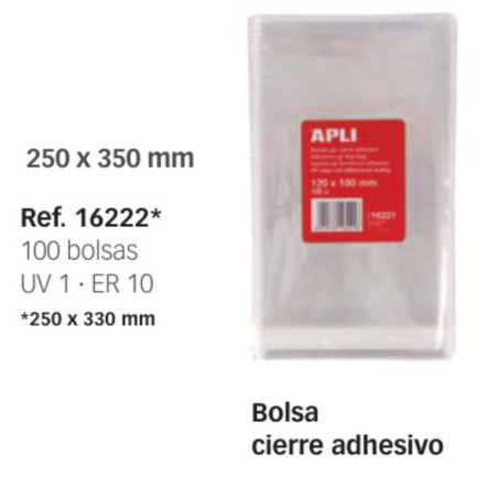 BOLSA POLIPROPILENO CIERRE ADHESIVO  25*33 CM PTE 100U APLI 16222