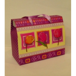 CAJA REGALO BOLSA PAPEL ARGU TULIPANES PURPURINA C/ASAS 37316 ^