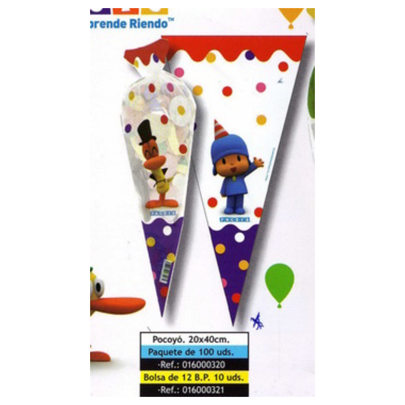 BOLSA CELOFAN DEC CONO MEDIANA POCOYO 100U VERBETENA ^