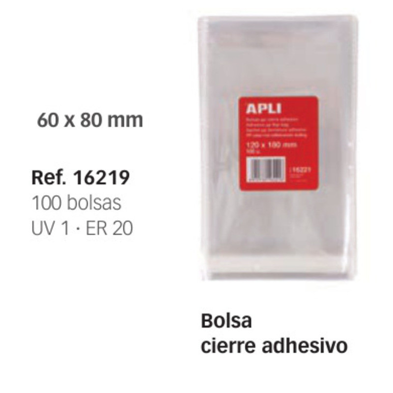BOLSA POLIPROPILENO CIERRE ADHESIVO  6*8 CM PTE 100U APLI 16219