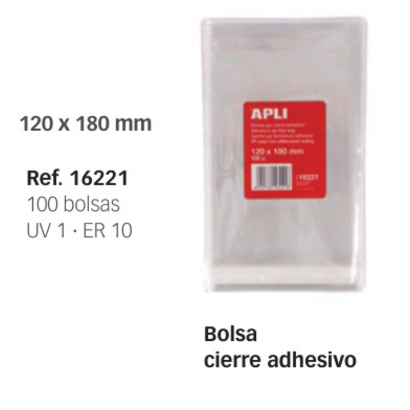 BOLSA POLIPROPILENO CIERRE ADHESIVO  12*18 CM PTE 100U APLI 16221