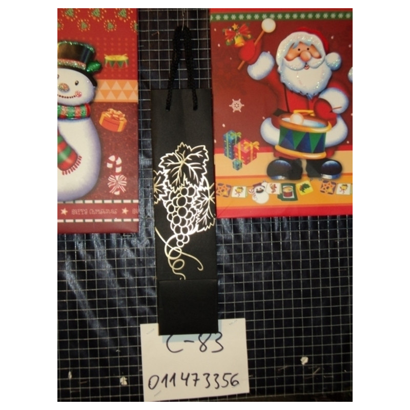BOLSA REGALO BOTELLA KRAFT NEGRO ORO UVAS 310*77*73 3330056 ^