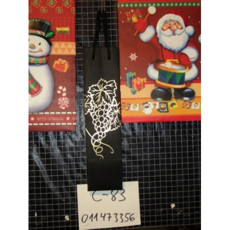 BOLSA REGALO BOTELLA KRAFT NEGRO ORO UVAS 310*77*73 3330056 ^