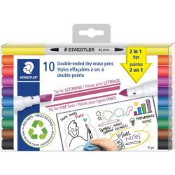 ROTULADOR STAEDTLER PIZARRA BLANCA DOBLE PUNTA 10 COLORES 3010 TB10 UNIDAD
