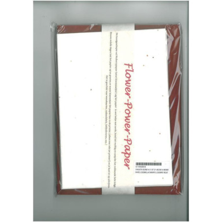 TARJETA OLINO A-5 15*21 HECHO A MANO PAPEL C/SEMILLAS MARFIL C/SOBRE ROJO PTE/10U ^