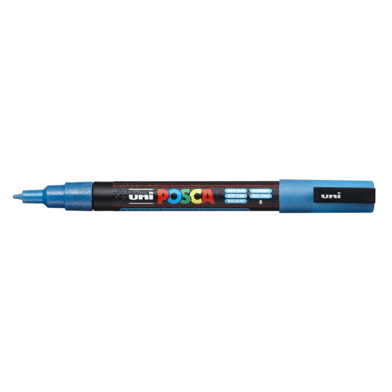 MARCADOR UNI-BALL POSCA PC-3ML PUNTA REDONDA 0,9-1,3MM PURPURINA AZUL CLARO -8-