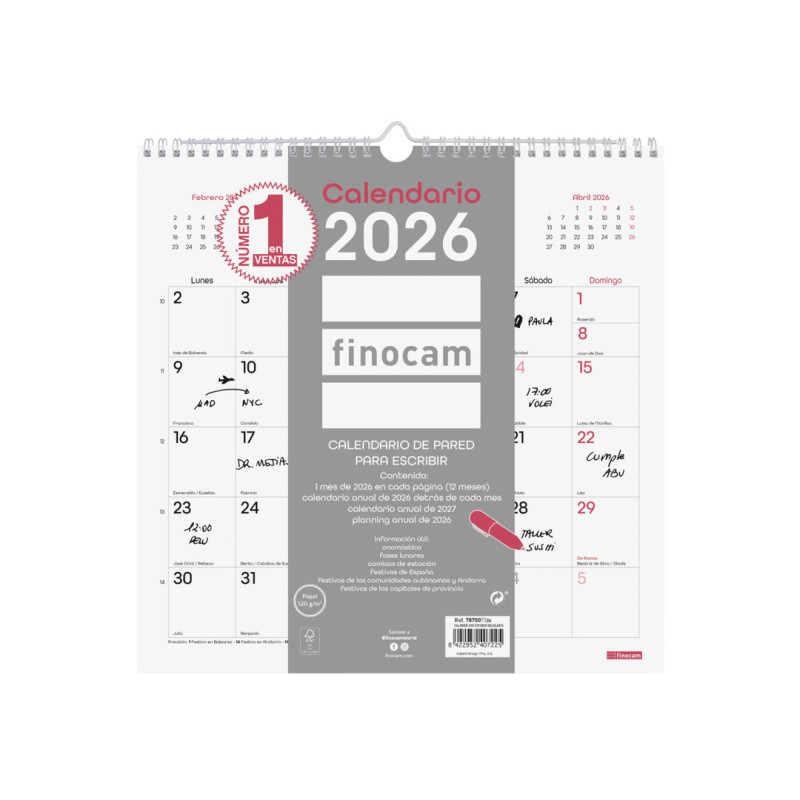 CALENDARIO PARED CHIC ES30X30 2026 BLANCO+ FINOCAM26 787007326 300 X 5 X 310 MM