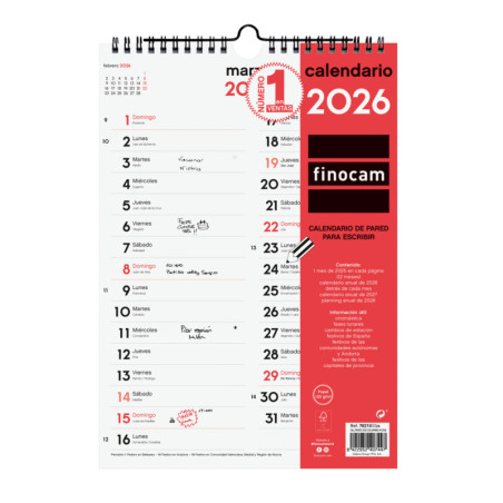 CALENDARIO PARED DOS COLUMNAS M 2026+ FINOCAM26 782100026 210 X 6 X 305 MM