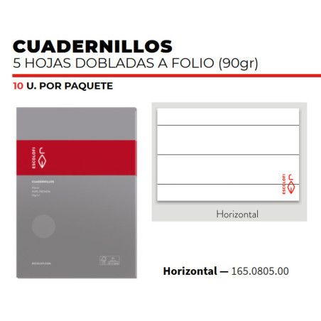 CUADERNILLO 5 HOJAS HORIZONTAL ESCOLOFI PTE 10U 165080500