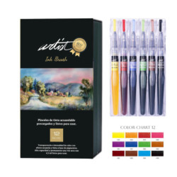 ROTULADOR TINTA LIQUIDA INK BRUSH PINCEL ACUARELABLES ALEX BOG CAJA 12U AB-0508