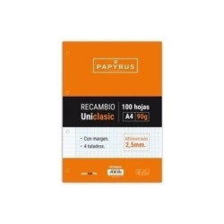 RECAMBIO PAPYRUS UNICLASIC A4 90G MILIMETRADO MARGEN PTE 100H 53391700 GRAFOPLAS