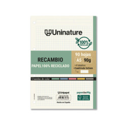 RECAMBIOS DE PAPEL A5 100H 90G 5X5MM UNINATURE A5 GRAFOPLAS24 53393500 (MIN 20U)